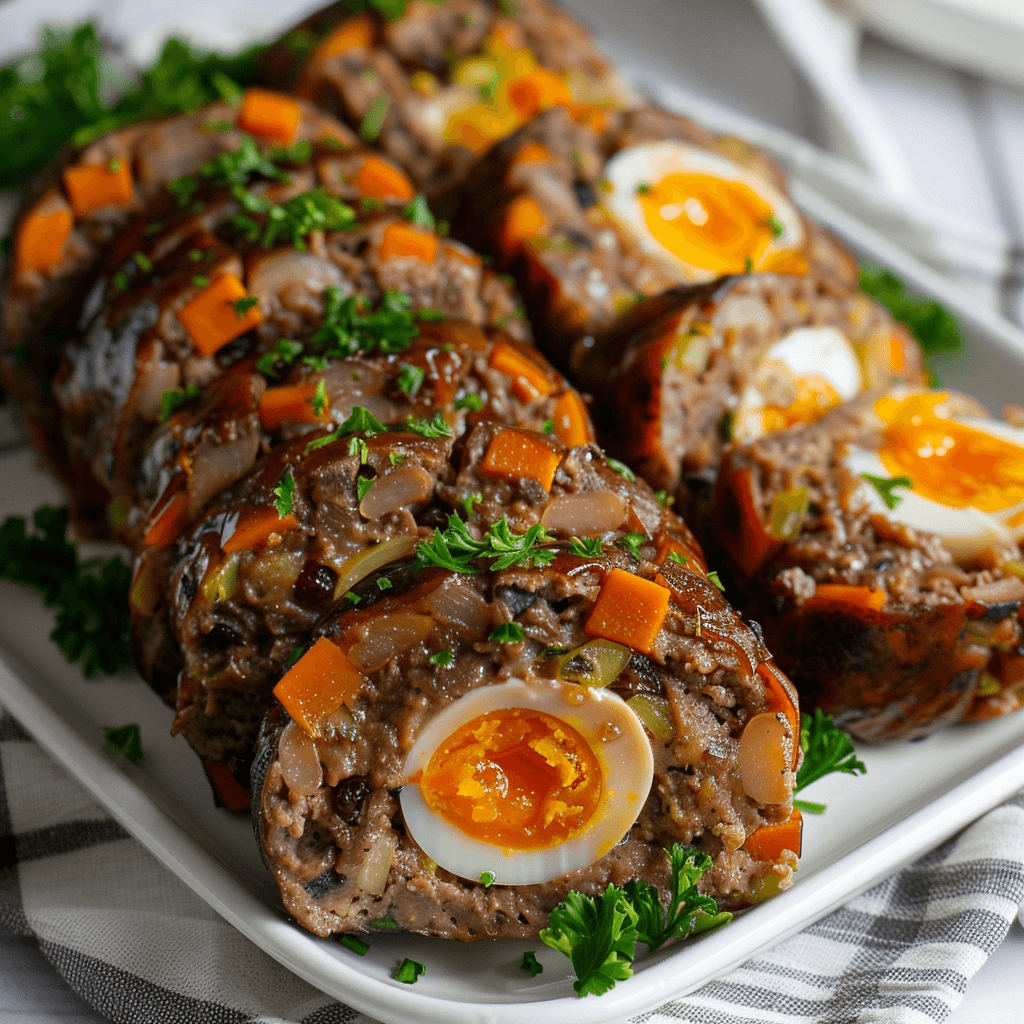 A plate of sliced Embutido, showcasing the colorful cross-section of the meatloaf.