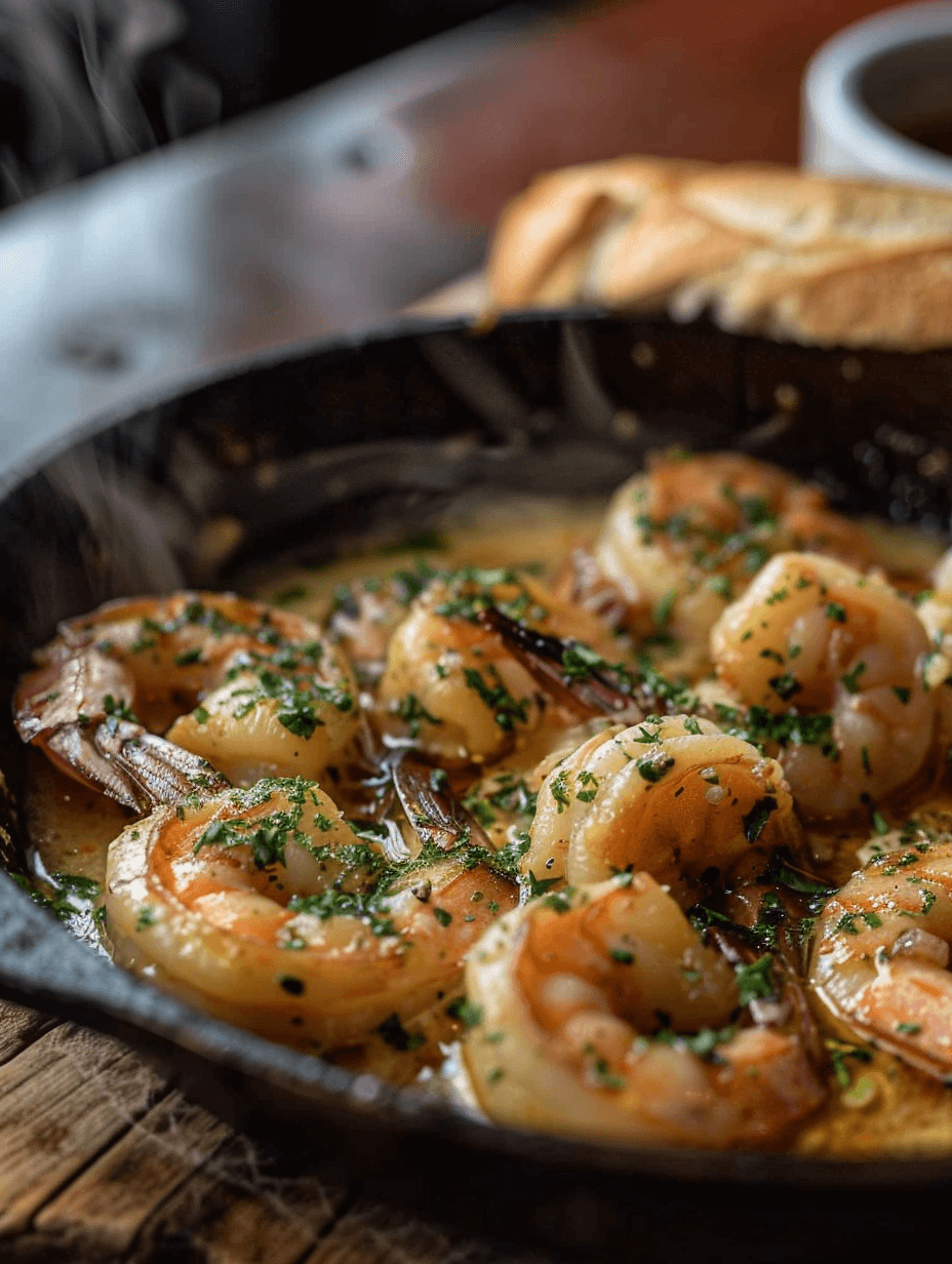 A close-up of Gambas al Ajillo, a Filipino-Spanish shrimp dish with garlic, butter, and parsley.